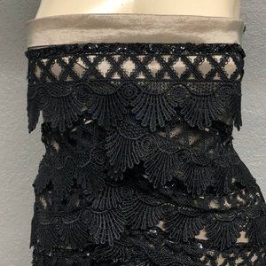 Vintage Papaya Scalloped Illusion Lace Spandex Gown, 90s Papaya Bondage Dress